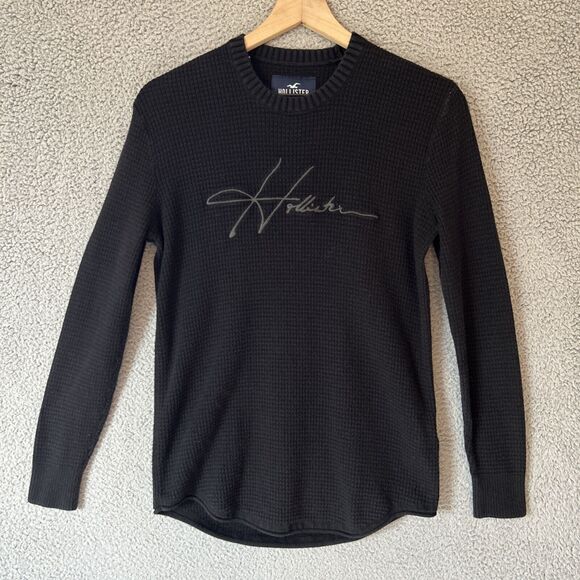 Hollister Other - HOLLISTER Thermal Spell Out Shirt Mens Small Black Cursive Grunge Skater Y2K